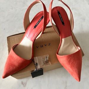 🆕 New in box: Zara Peach Sling Back Heels- Size 40